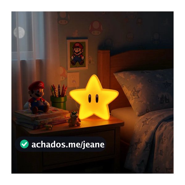 Luminária De Mesa Estrela Super Mario Decoração Geek Amarelo 12v
