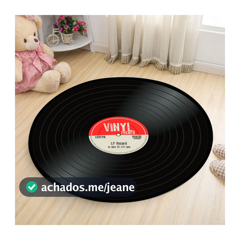 Tapete Redondo 88x88cm Decorativo Antiderrapante Disco de Vinil