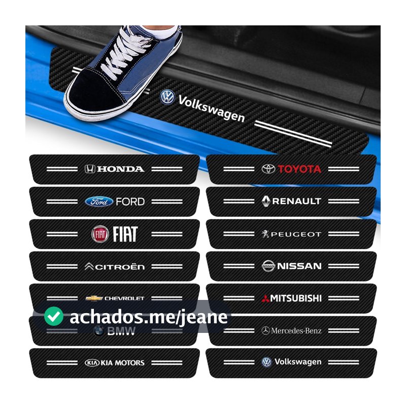 Kit 4 Peças Adesivo Soleira de Porta Carro Modelo Proteção Fibra de Carbono Anti Arranhões Varios Modelos