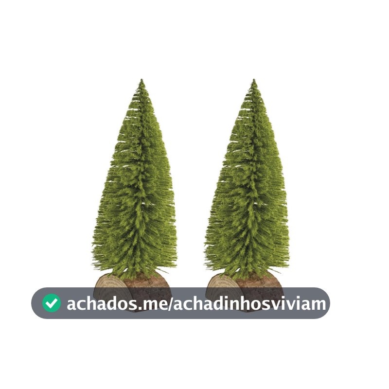 Kit 2 Mini Arvore de Natal 18cm Pinheiro Base Tronco Madeira Decoracao Natalina Premium