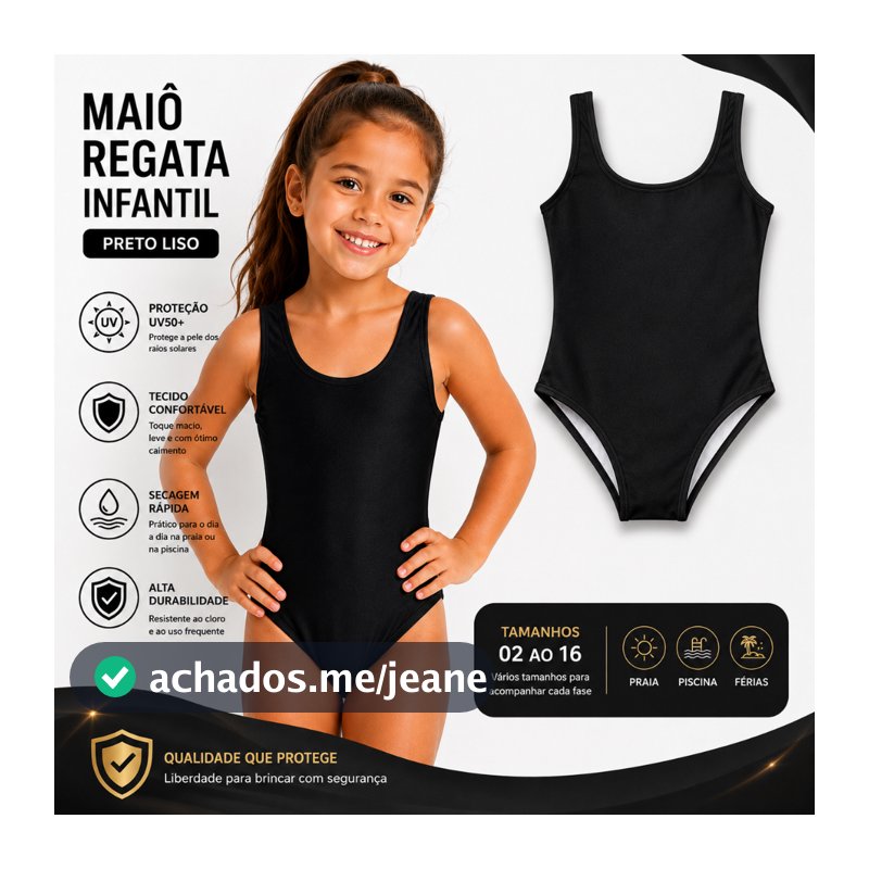 Maiô Infantil Juvenil Menina Feminino Traje de Banho Praia Piscina Natação Suplex Premium Liso Proteção UV50+