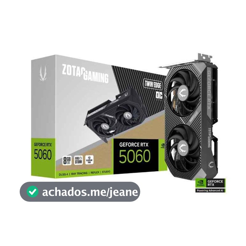 Placa de Vídeo NVIDIA GeForce ZOTAC Gaming RTX5060 8GB Twin Edge OC GDDR7 128BITS ZT-B50600H-10M