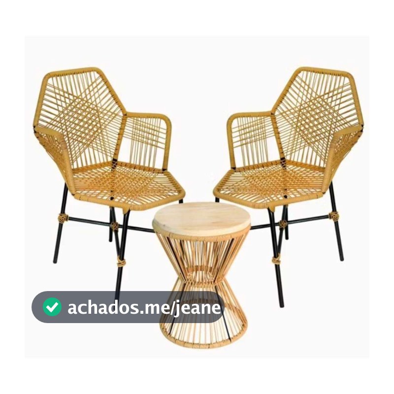 Kit  Cadeiras Tropicália  E 1 Mesa Ampulheta  Palha Ideal para Varanda Área  Externa  Sacada varanda