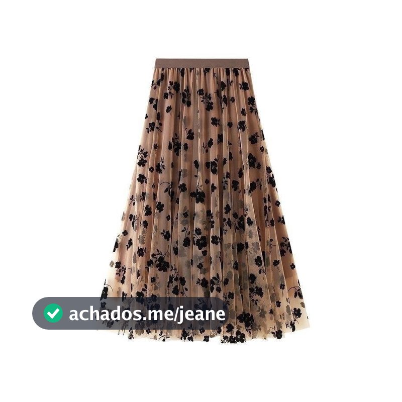 Women's Floral Flocked Mesh Skirt Summer 2026, Mid-length, Versatile, High-waisted, Slimming A-line Full-flare Skirt