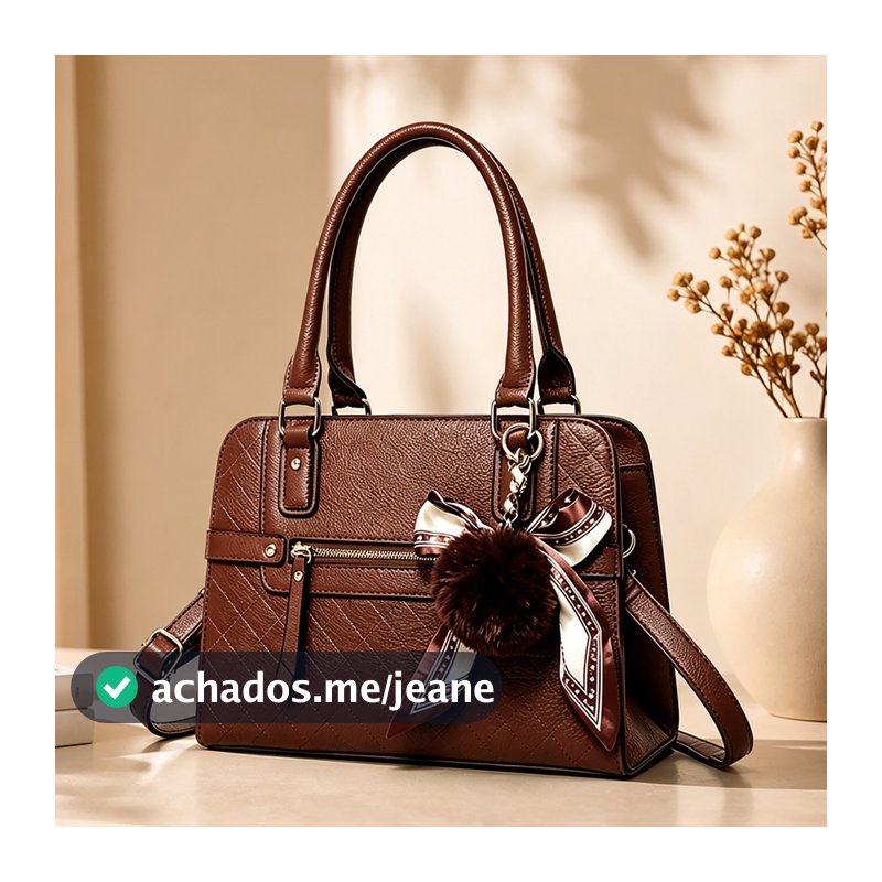 bolsa feminina couro sintético com pompom e lenço bolsa de mão transversal trabalho dia a dia 7 cores
