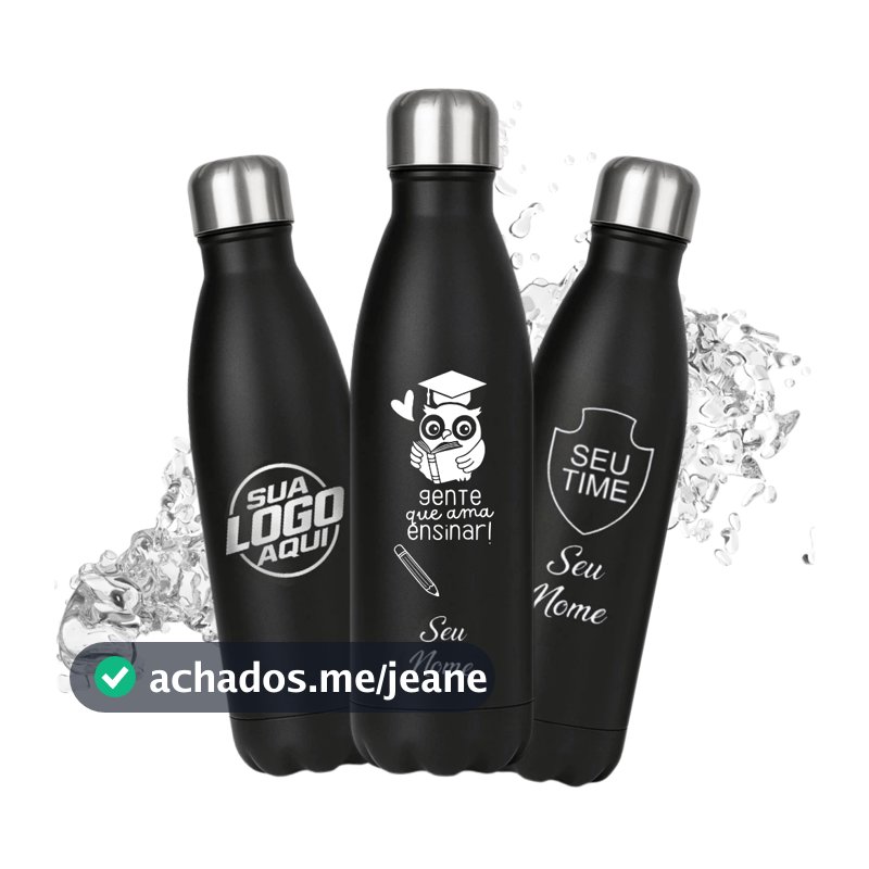 Garrafa Inox Squeeze 500ml Personalizada c/NOME ou LOGOTIPO Presente - DIA DOS PROFESSORES - Professor - Time - Academia
