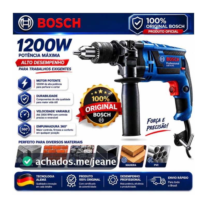 Furadeira Parafusadeira bosch  220V furadeira de impacto 1200W Auto Reverso de Impacto Profissional