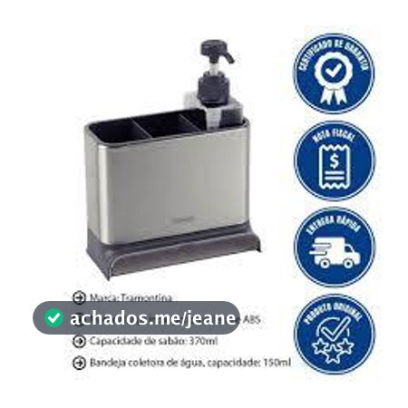 Organizador de Pia Aço Inox Tramontina Plurale em polipropileno e  Abs Bandeja coletora capacidade sabão 370ml