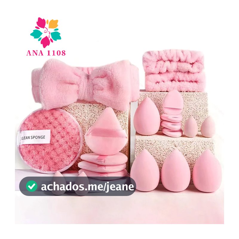 ANA1108 Kit 20 Pçs Profissional Rosto Tiaras Laço Pulseiras e Esponjas de Beleza