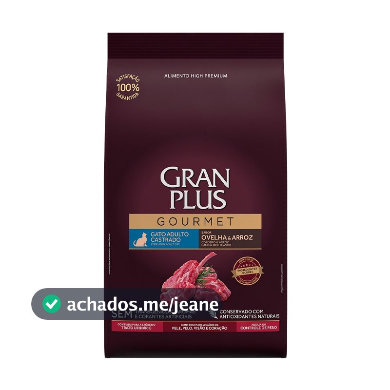 Ração Granplus Gourmet Gatos Adultos Castrados sabor Ovelha e Arroz 10,1kg