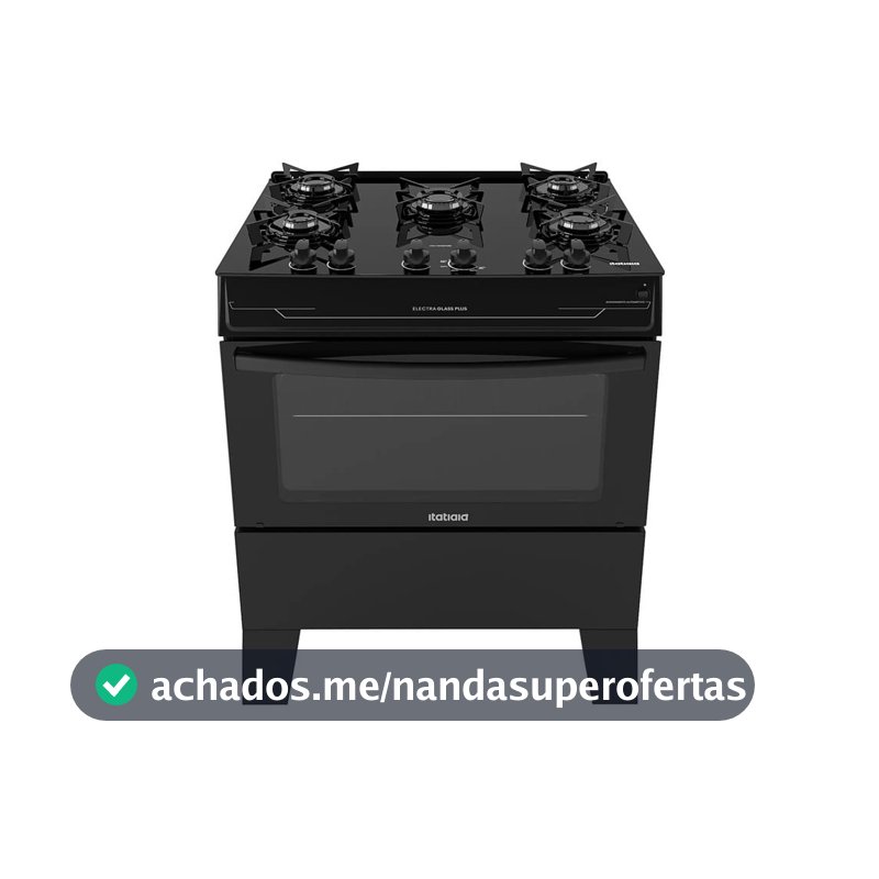 Fogão de Piso Itatiaia 5 Bocas Electra Glass Plus Preto - Bivolt