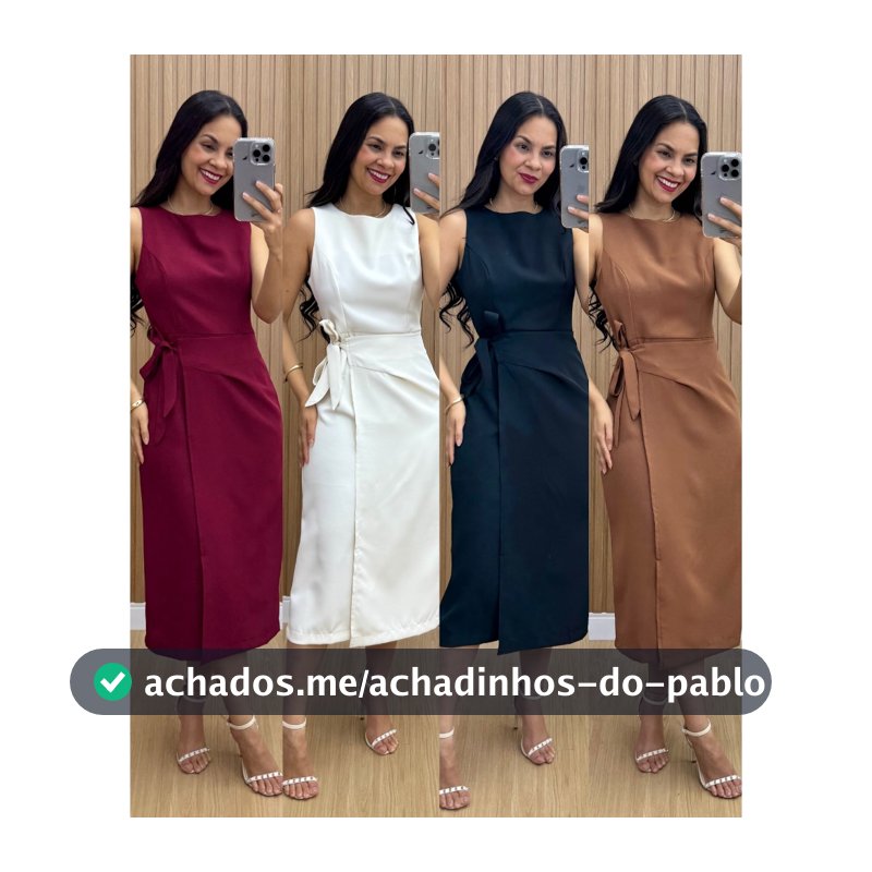 Vestido Feminino Alfaiataria Midi com Amarração Lateral Elegante | PMG