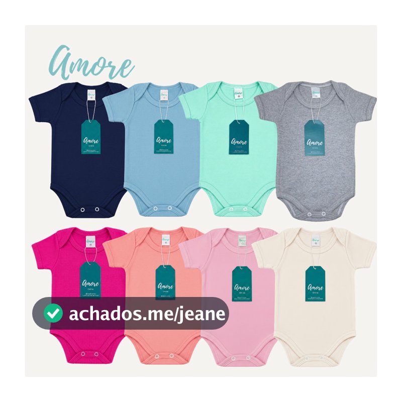 Kit 4 Body Bebê Manga Curta Amore Liso Sortido 100% Algodão