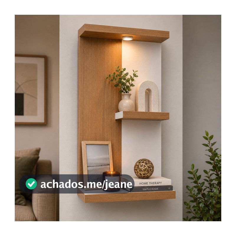 Prateleira de Parede com LED Nicho Decorativo em MDF 50x54cm para Sala Quarto Escritório