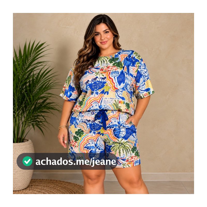 Conjunto Feminino Plus Size no Tecido Soft Trend – Blusa + Short