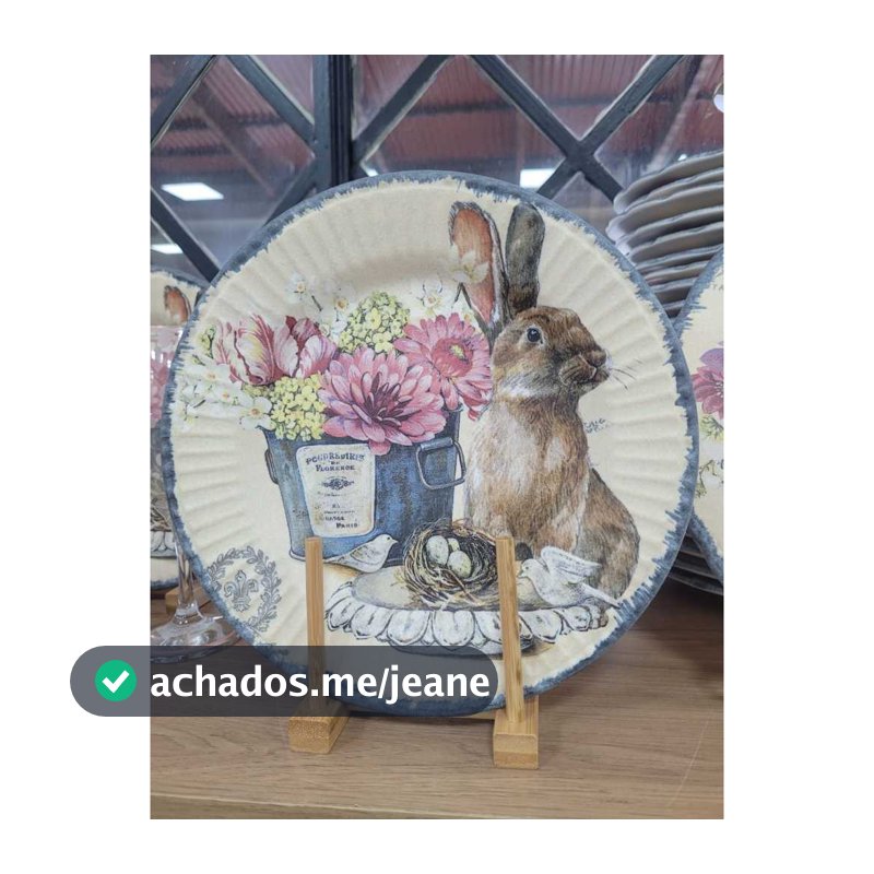 Prato Raso Cerâmica Frisado Bunny Vintage Páscoa