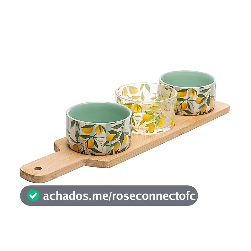Conjunto 4 Peças para Servir Siciliano Bambu Lyor com 3 Petisqueiras e Bandeja para Molhos Petiscos Mesas Posta Charmosa