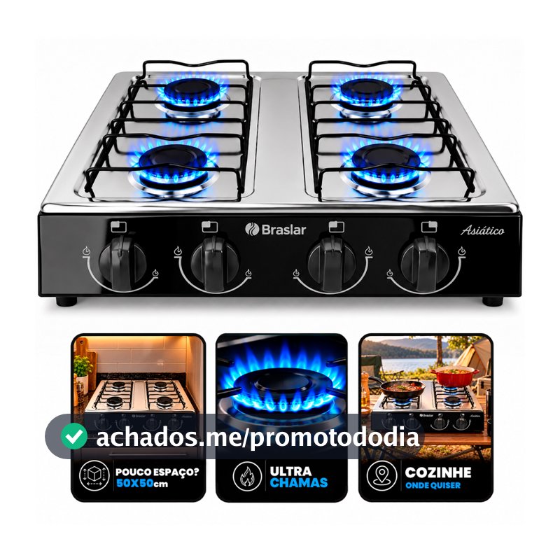 Fogão Cooktop De Mesa Portátil A Gás 4 Bocas Braslar