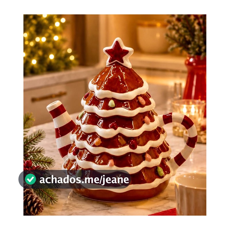 Bule de Porcelana Árvore de Natal Decorativo – Cerâmica Premium para Chá e Café
