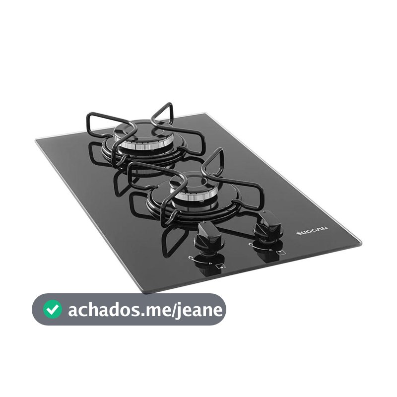 Cooktop 2 Bocas Suggar Vidro Temperado Gás Preto Bivolt - FG