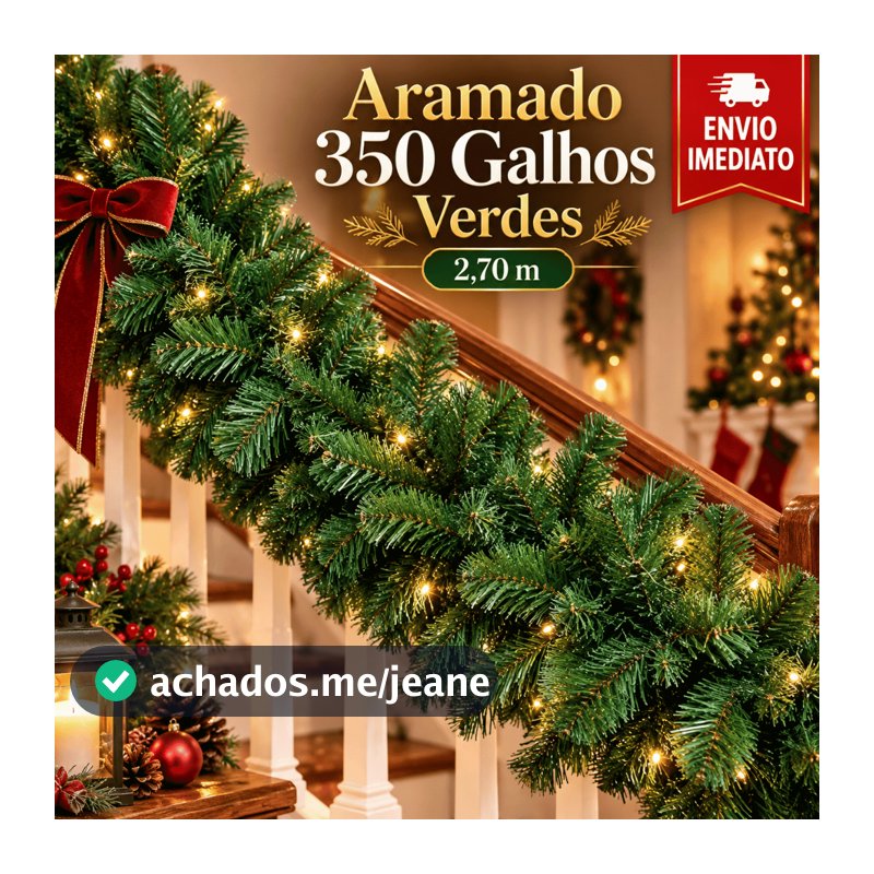 Festão de Natal Aramado 300 Galhos Verde 2,70m Grosso Cheio Flexível Decoração Natalina