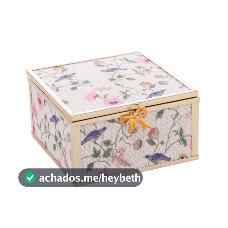 Porta Joias Blossom Garden Dourado Metal 10x11x5,5cm Caixa Organizadora Anéis Brincos Colar Decorativo Presente Feminino