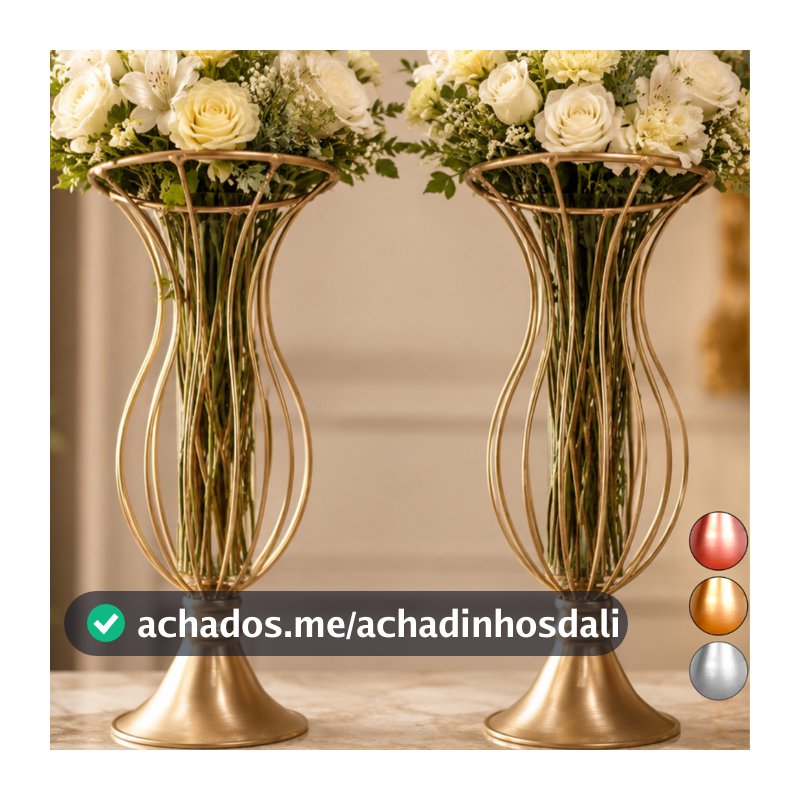 2 Vaso Dourado Armação Jarros Aramado Para Pedrarias Decoração Luxo Festa Casamento