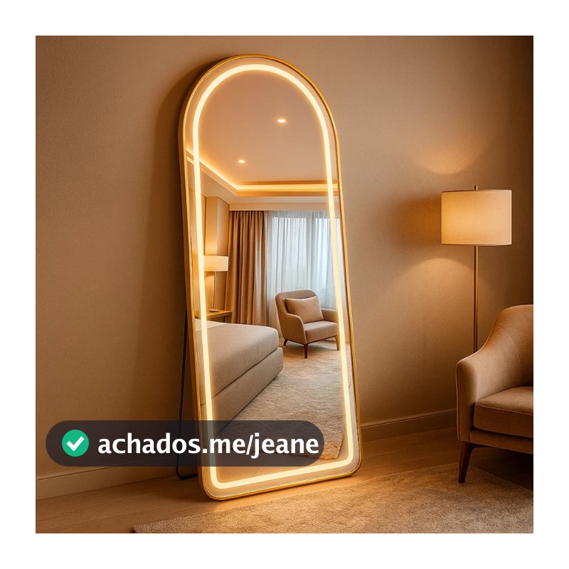 Espelho Lopazzi Base Reta 170X70 com Suporte de Chão + LED 3 Intensidades Jateado Lopazzi Quarto Sala