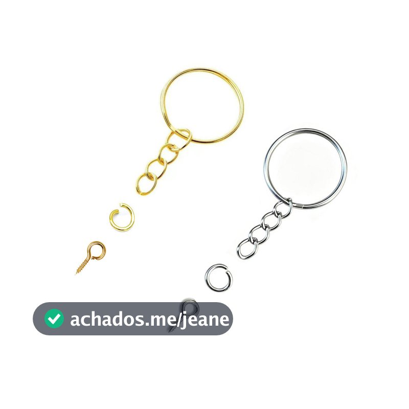 Kit Chaveiro 25mm - 30-200 Pçs - Dourado/Prata - c/ Argola e Pitão Opcional - DIY
