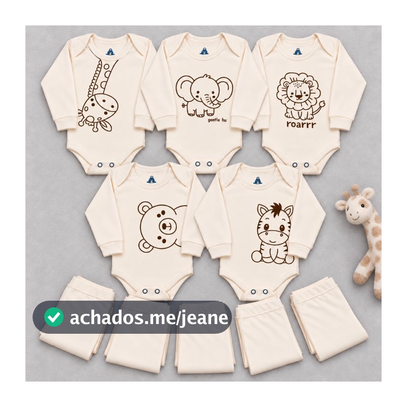 Conjunto Bebê Body + Calça Suedine 100% Algodão Minimalista Coleção Safari Neutro Unissex RN ao GG