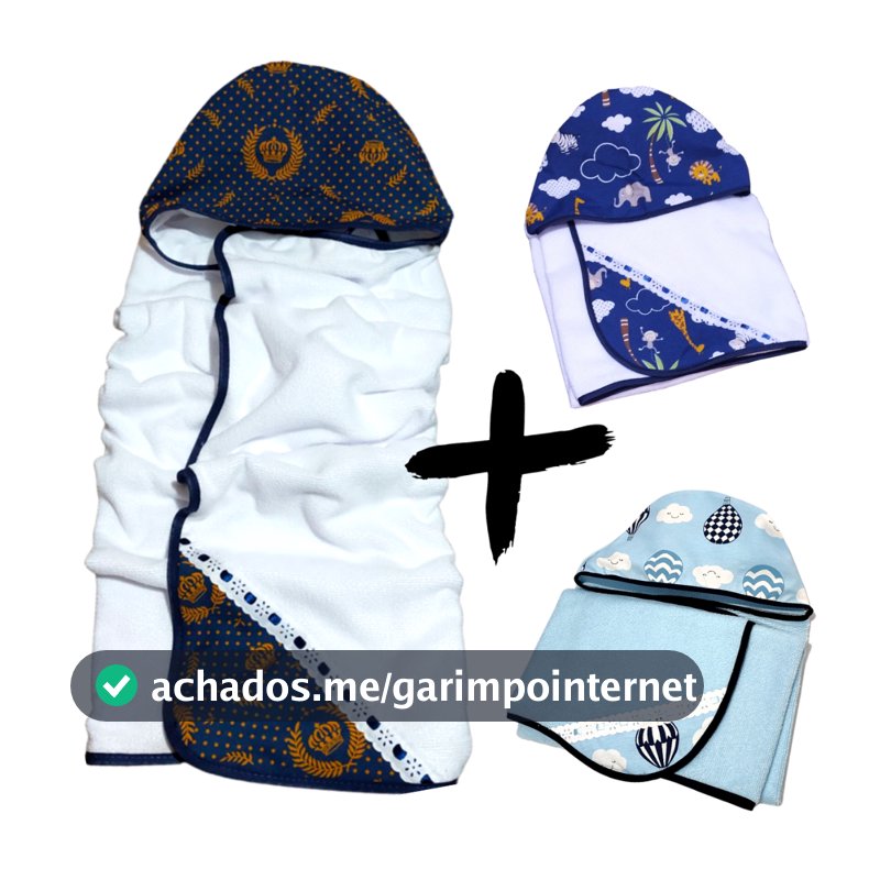 Kit com 3 Toalha De Banho Bebe Dupla Face Modelo Luxo Com Capuz Forrada com Fralda 100% Algodão