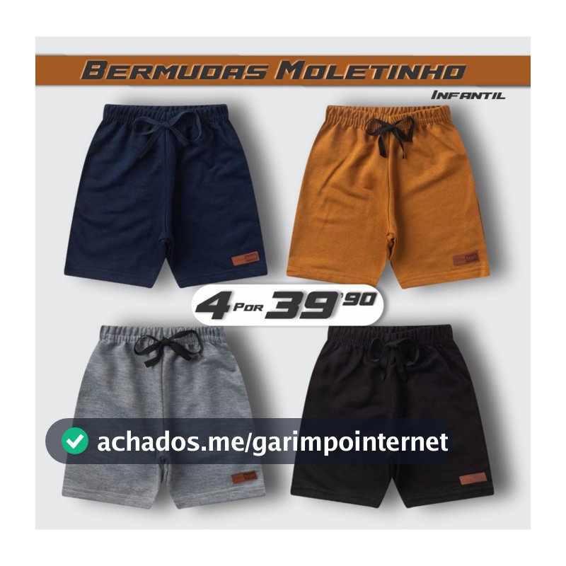 Kit 4 Bermudas Moletinho Infantil Menino Algodão Cores Sortidas M Bebê ao 14 Anos - Roupa Infantil