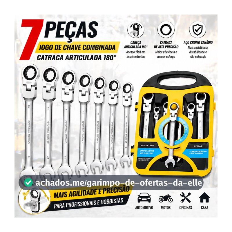 Kit 7 Peças Chave Ferramenta Combinada Catraca Boca Profissional,