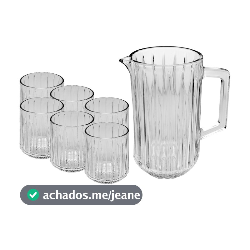 Jogo 7 Pecas Jarra com 6 Copos Cristal Bangkok 1,45L 300ml Wolff para Agua Suco Bebidas Mesa Posta Servir Casa Elegante