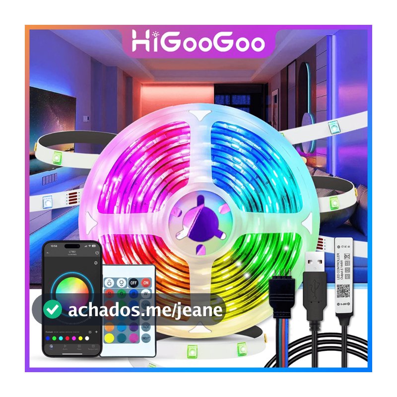HiGooGoo 10/20/30/40M Fita LED De Luz APP Inteligente Controle Remoto RGB  Para Quarto Sala TV Fundo Carnaval Natal