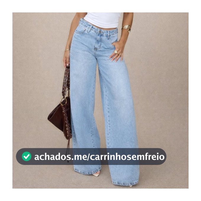 Calça Jeans Feminina Wide Leg Cintura Alta Pantalona 100% Algodão Premium Lavagem Clara Soltinha