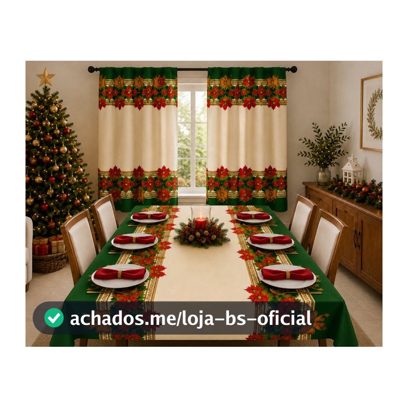 Toalha de Mesa Natal 2,00 metros  + Cortina Natalina Escolha a Estampa