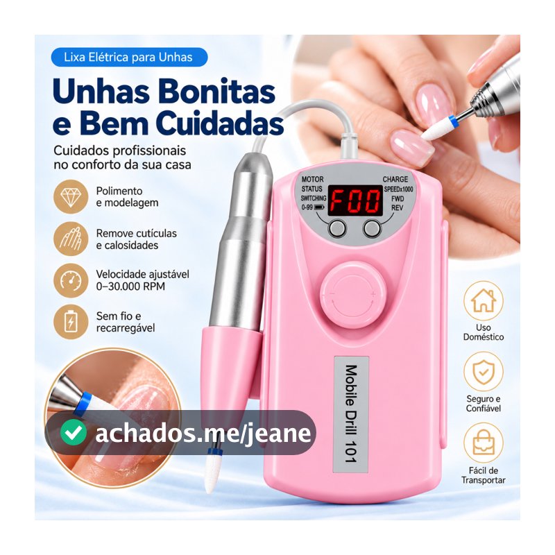 Lixadeira Portátil Motor 35.000 Rpm Unhas Elétrica Micro Profissional Sem fio