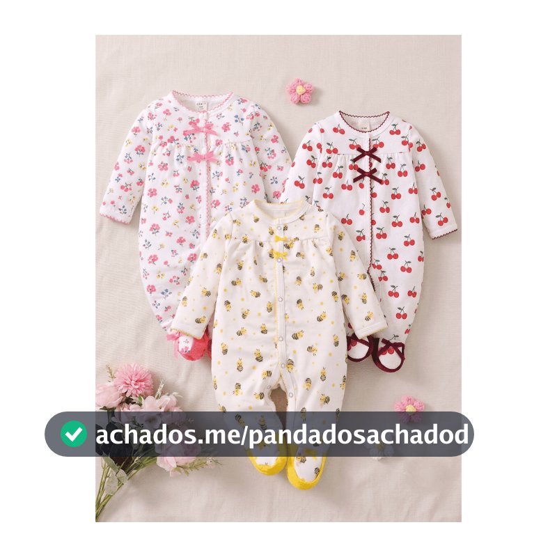 Kit 3 Macacões Bebê Estampado com Pezinho
