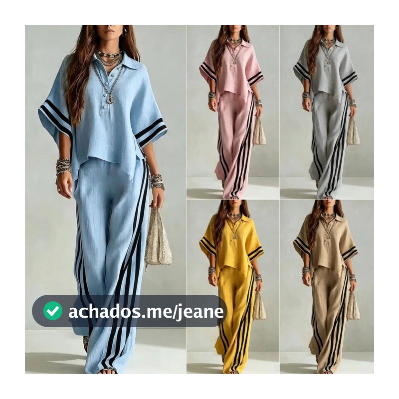 Camisa Feminina De Manga Curta Calças Soltas Conjunto De Duas Peças