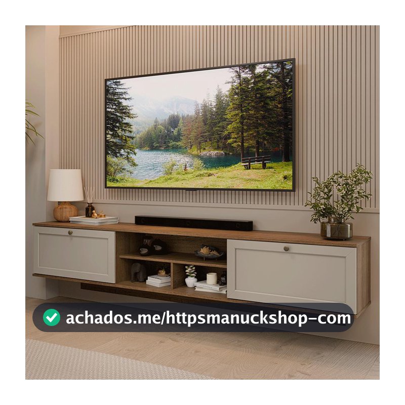 Rack Suspenso para TV até 80 Polegadas 218 cm 2 Portas Rustic/Crema Vik Madesa