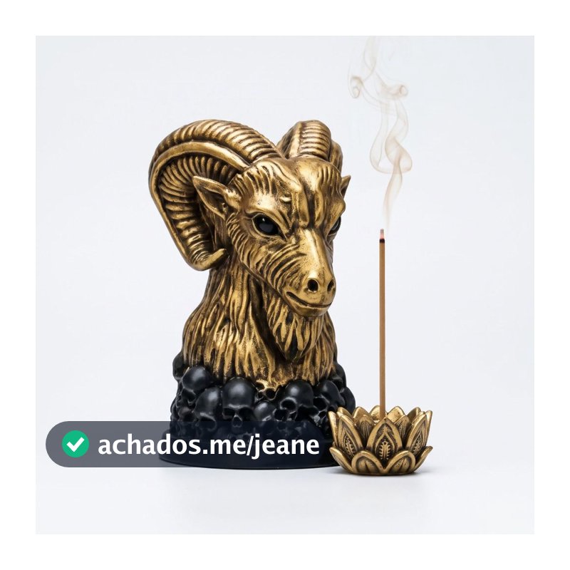 Kit  Bode Bafomé com Incensário Flor de Lótus Resina Decoração Gótica Altar Esotérico Equilibrio e Liberdade