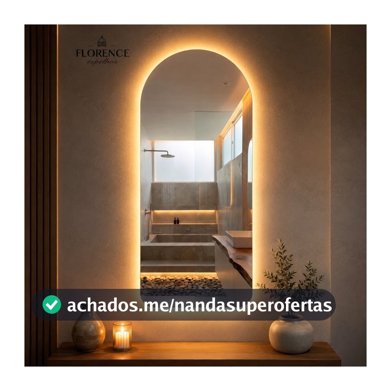 Espelho Verona Oval Base Reta Corpo Inteiro Com Led Premium 120x50 Sala Quarto