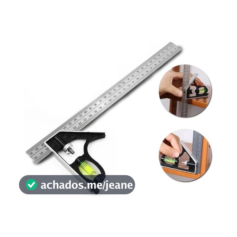 Régua De Cotovelo Esquadro Combinado Inox Com Nível Régua 30cm De 12 Polegadas Ferramenta Multifuncional