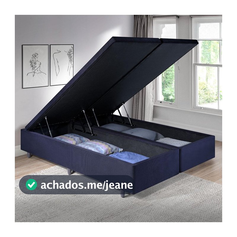 Cama Box Baú Queen 158x198x34cm Suede Preto com Pistão a Gás