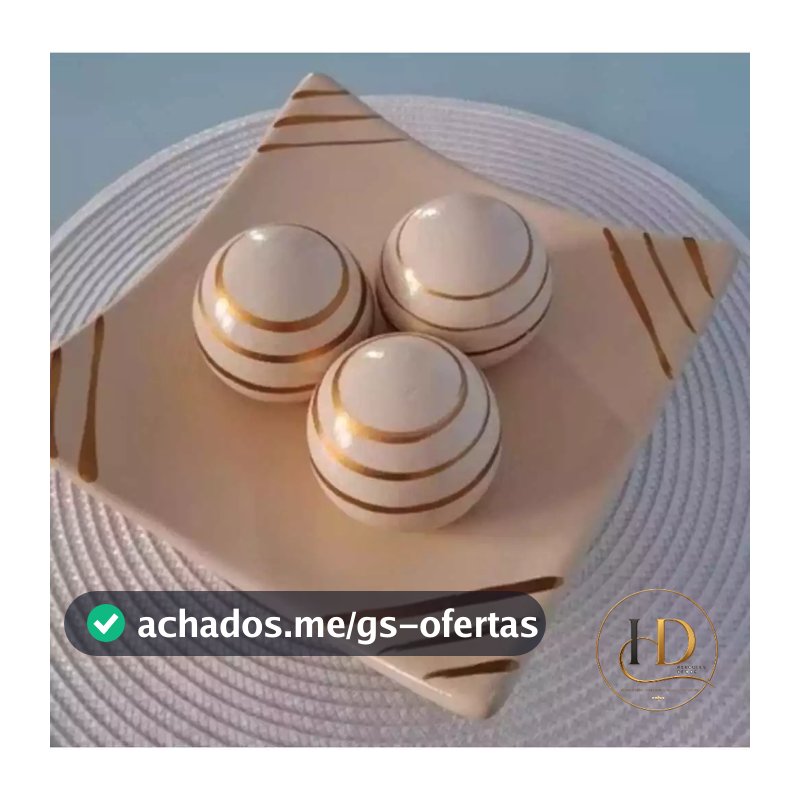 Centro de Mesa Decorativo com Prato e Kit 3 Bolas de Cerâmica – Enfeite para Sala, Rack ou Aparador