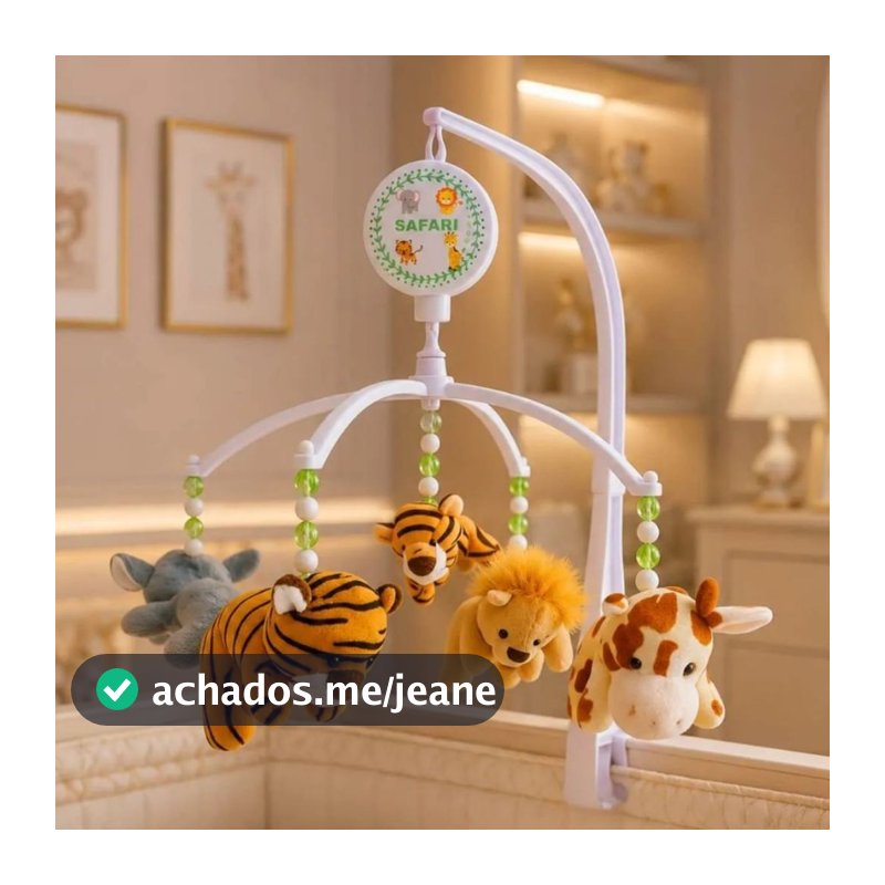 Móbile Musical para Berço Safari Giratório Animais da Floresta Erich Baby com Certificado