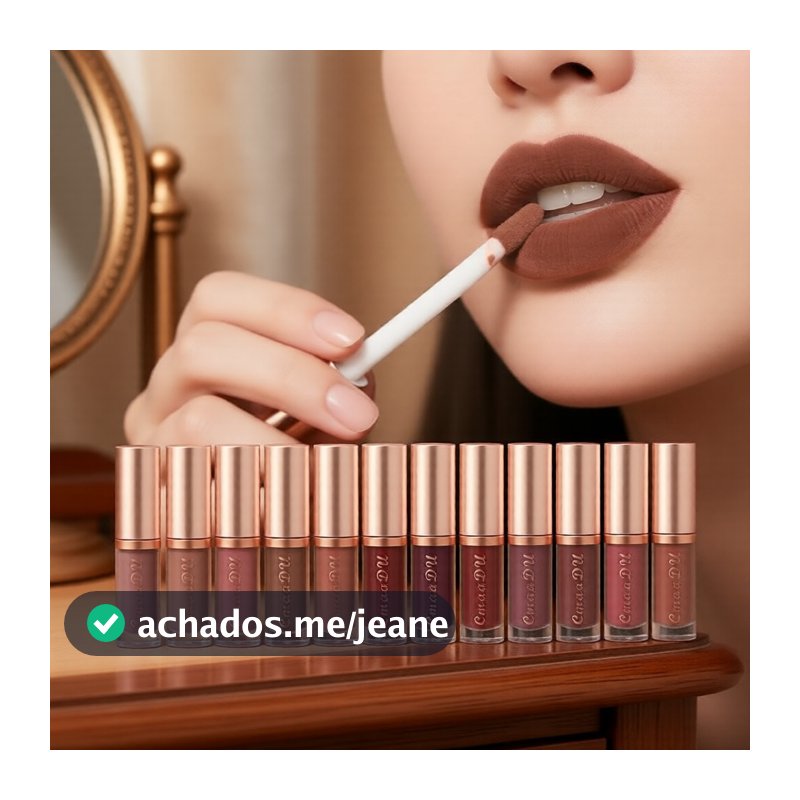 Batom Líquido Matte Aveludado à Prova d’Água – Longa Duração, Não Transfere, Hidratação Confortável