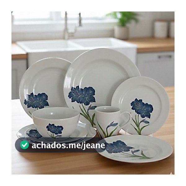 Jogo de Jantar 20 Peças Porcelana Schmidt Pratos Tijelas Canecas e Sobremesa