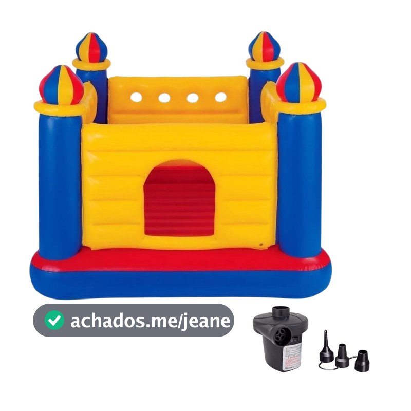 PULA PULA INFLÁVEL CASTELO ENCANTADO INTEX 2 CRIANÇAS ATÉ 54KG 174X174X112CM + BOMBA DE AR ELÉTRICA